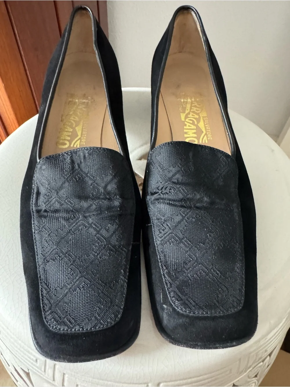 Salvatore Ferragamo Black Suede Slip-On Loafers (9AA)